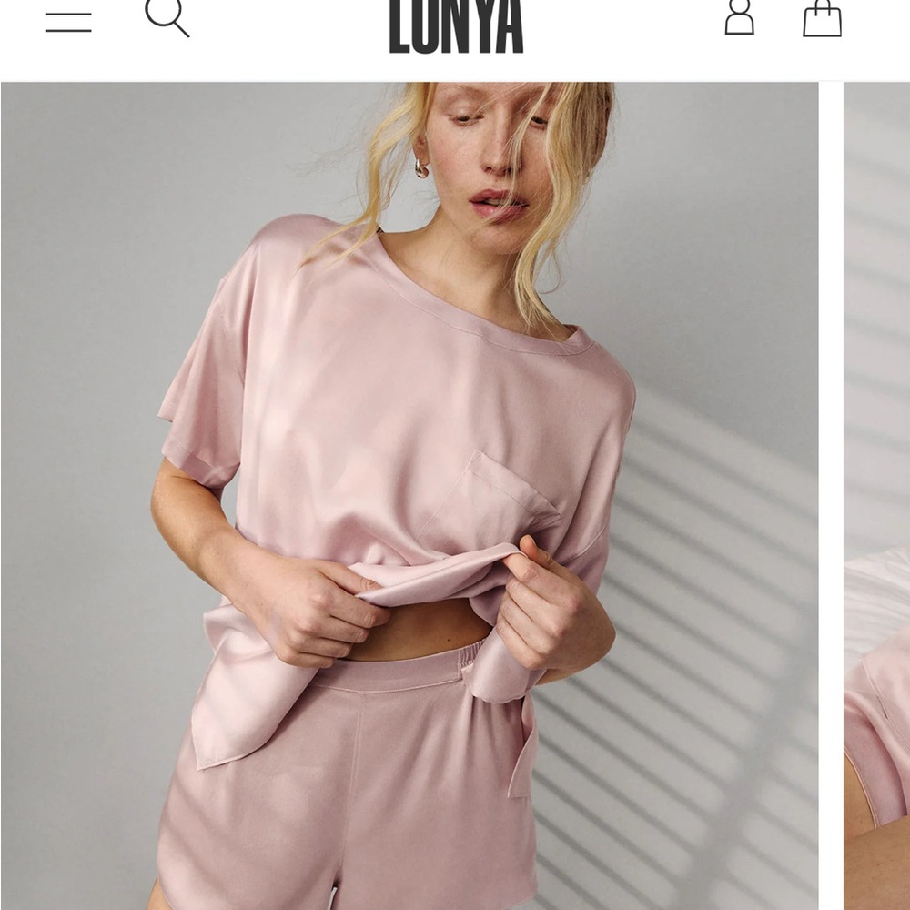 Lunya Washable Silk Tee Short Set SZ L